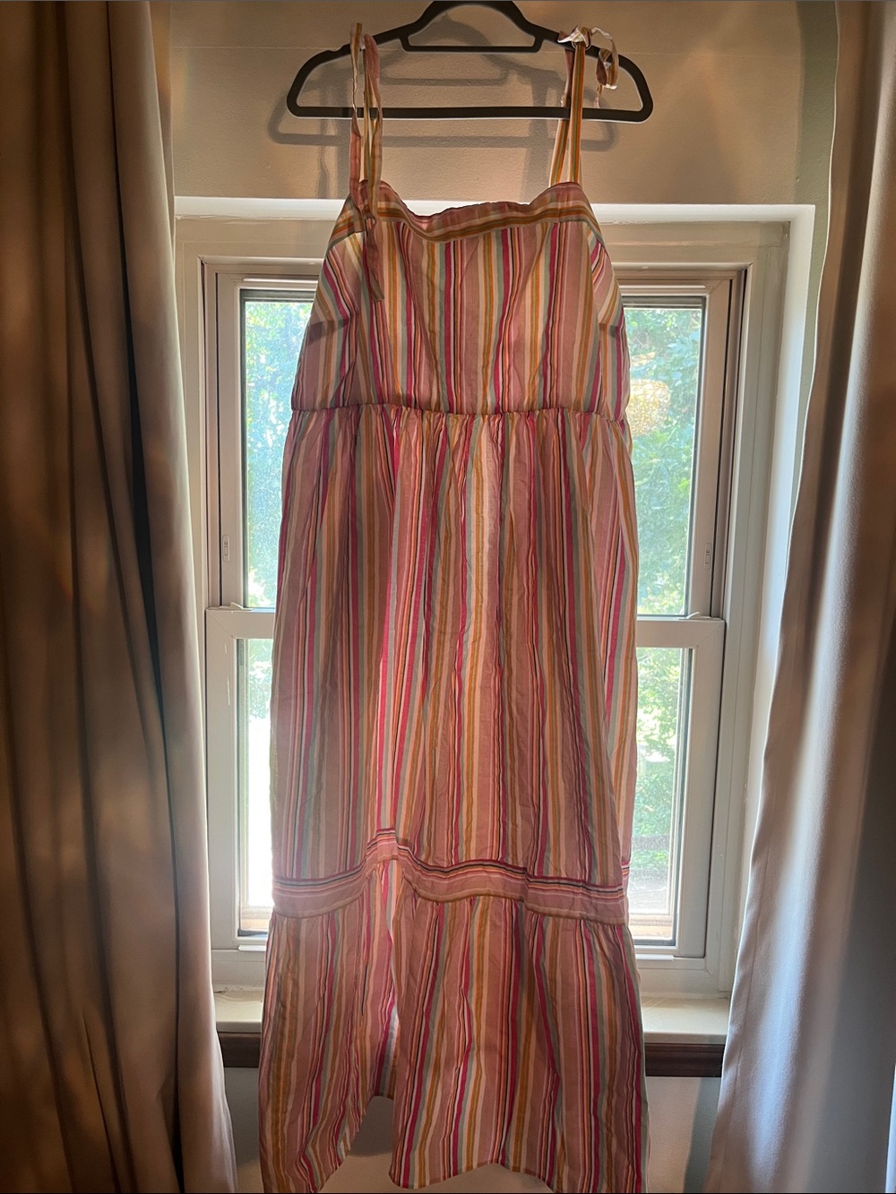 Lane Bryant Pink and Yellow Striped Tie-Shoulder Maxi Dress